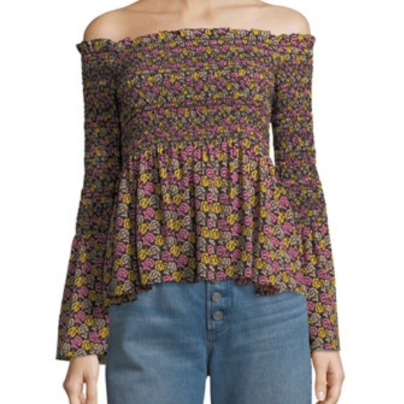 A.L.C. Agra Off The Shoulder Fliral Print Silk Top Size 14 - Picture 1 of 5